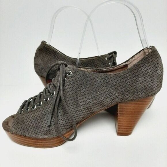 JEFFREY CAMPBELL Roosevelt Handmade Havana Suede Peep-toe Heels Taupe Sz 6.5 M - Picture 9 of 12